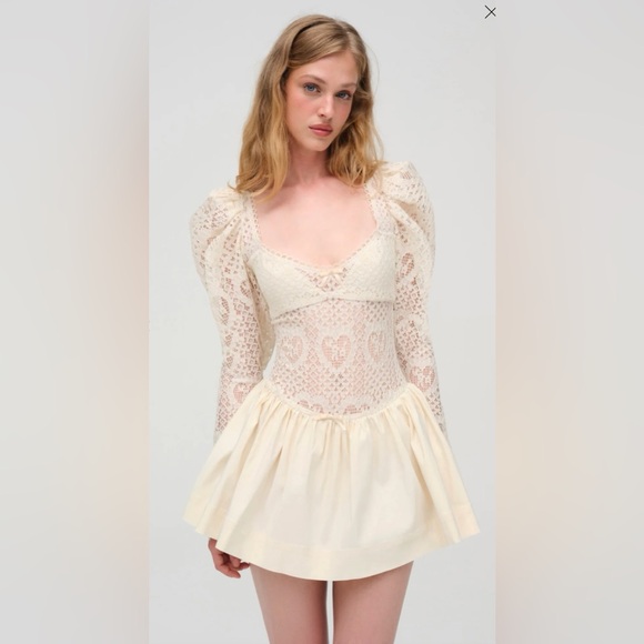 For Love And Lemons Dresses & Skirts - $289 NWT For Love & Lemons Doily Lace Mini Dress in Cream Sz Small S